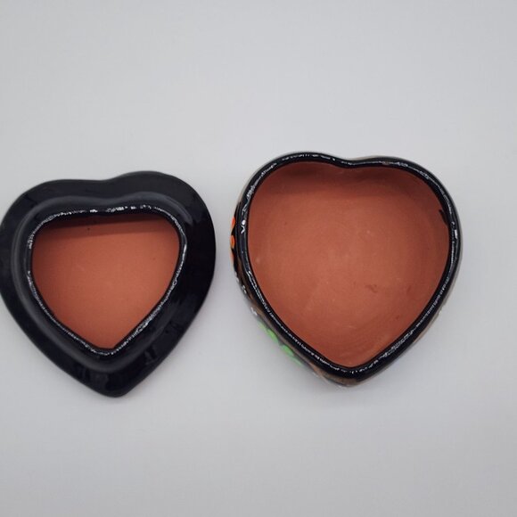 Heart Shape Terracotta Trinket Box Colorful Mexican Pottery UV Glow - Picture 5 of 10